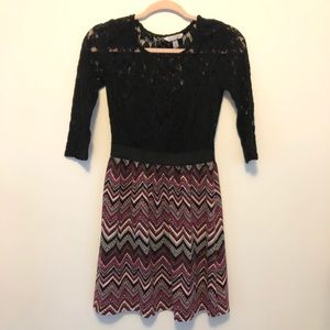Long sleeve dress — lace top and chevron pattern